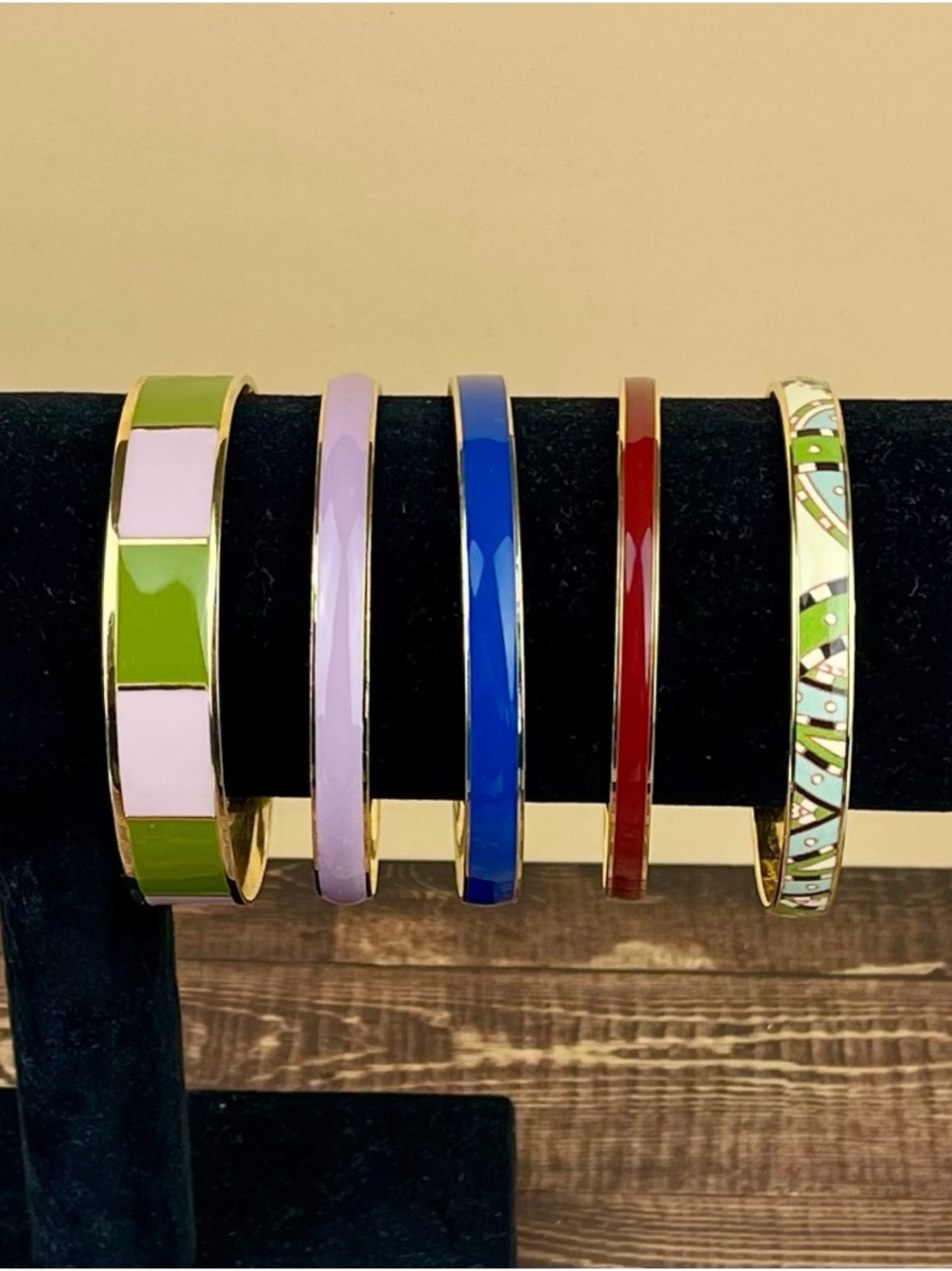 J Crew Colorful Enamel Bangle Set – Gold-Tone Stackable Bracelets (Set of 5)